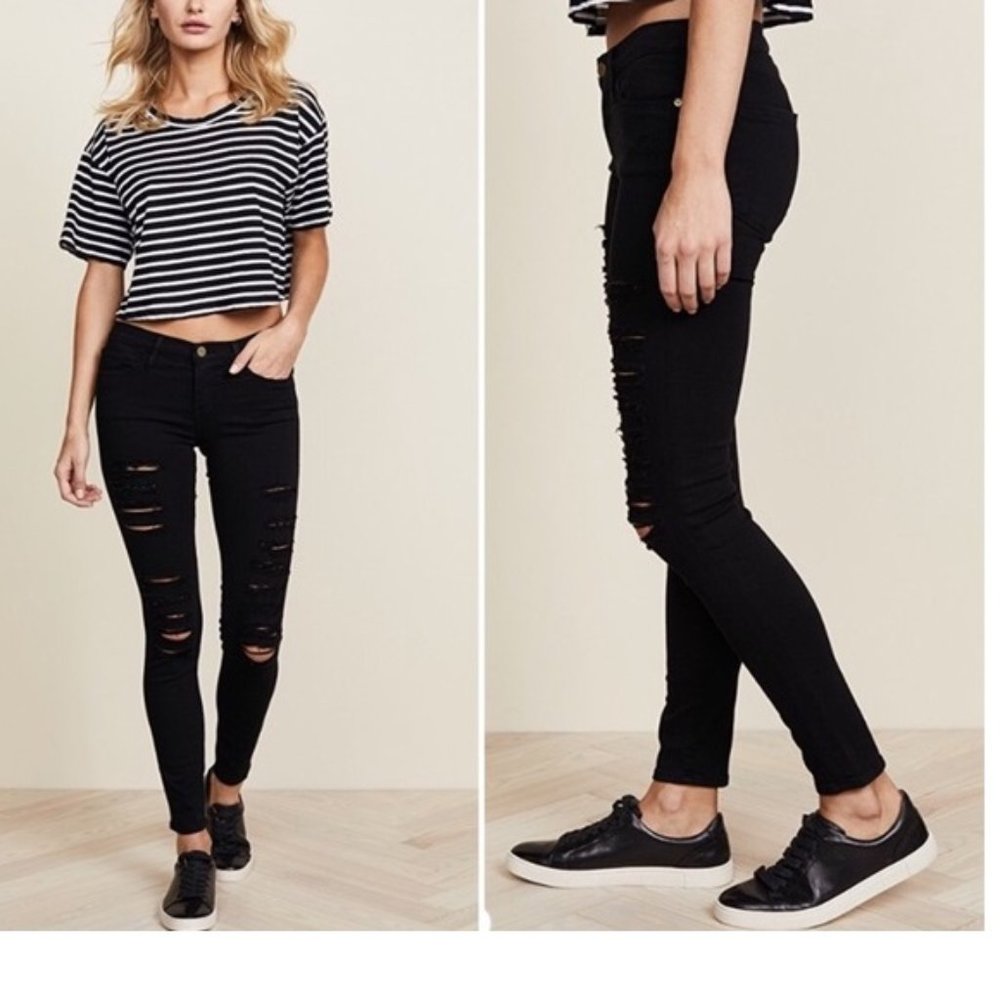 SALE FRAME Le Skinny de Jeanne Distressed Film Noir